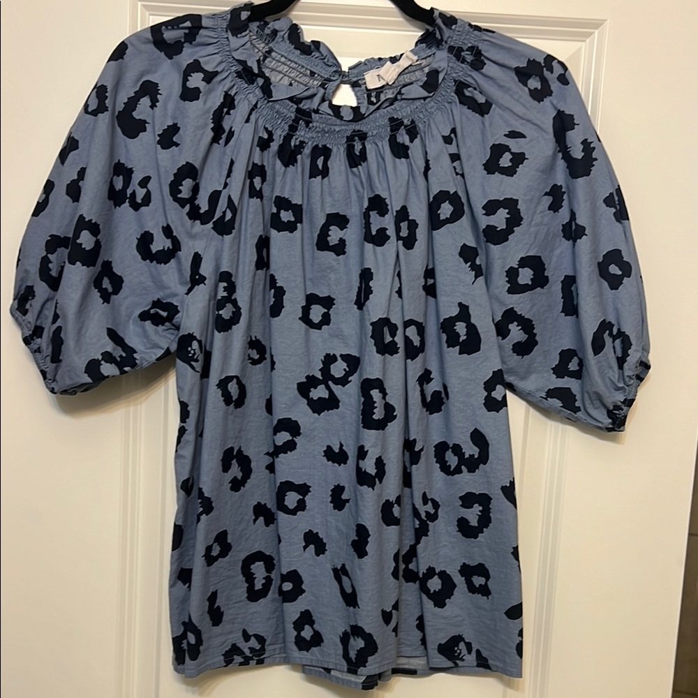 THML Blue and Black Leopard Print Blouse